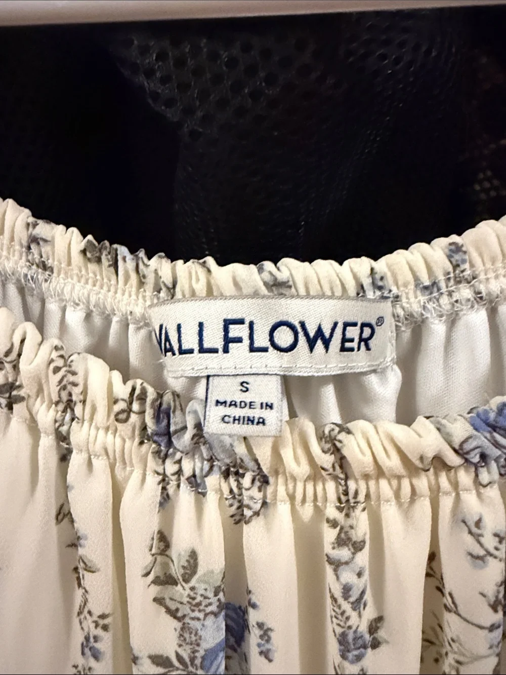 Wallflower Cream Floral Off-Shoulder Kids Dress with Blue Blooms